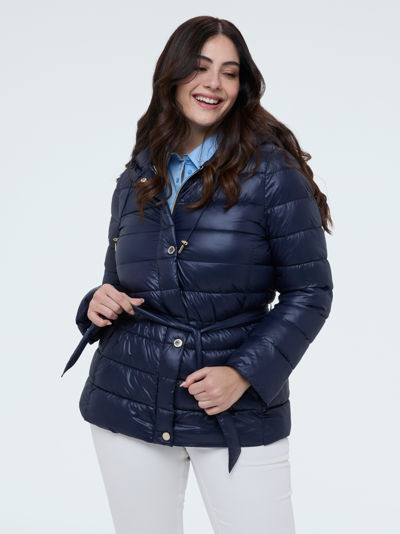 Quilted puffer jacket with tie belt image number 2