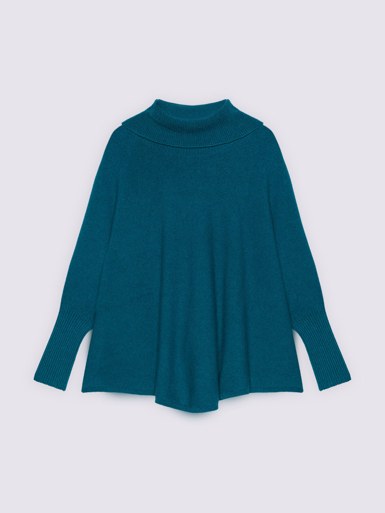 Turtleneck poncho sweater in viscose blend knit image number 4