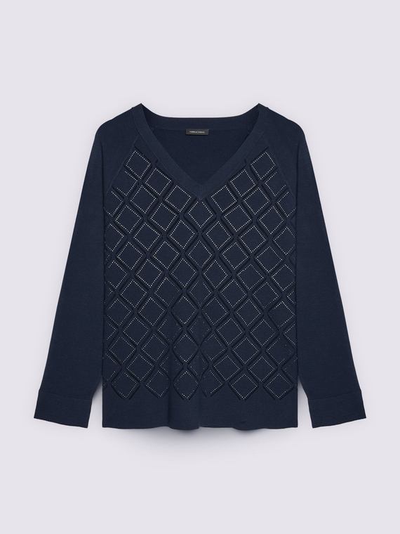 Pull col V avec d&eacute;tail losanges et points lumineux
