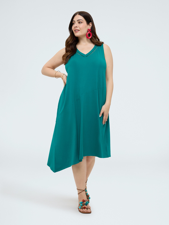 Midi dress with V-neck and cut-out detail