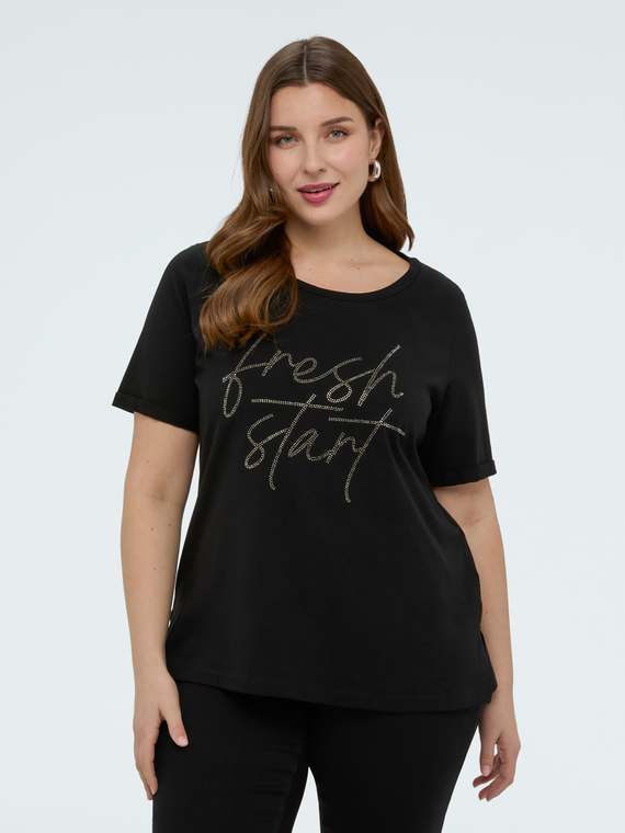 T-shirt with rhinestone lettering