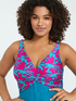 Crossover one-piece swimsuit tropical print image number 2