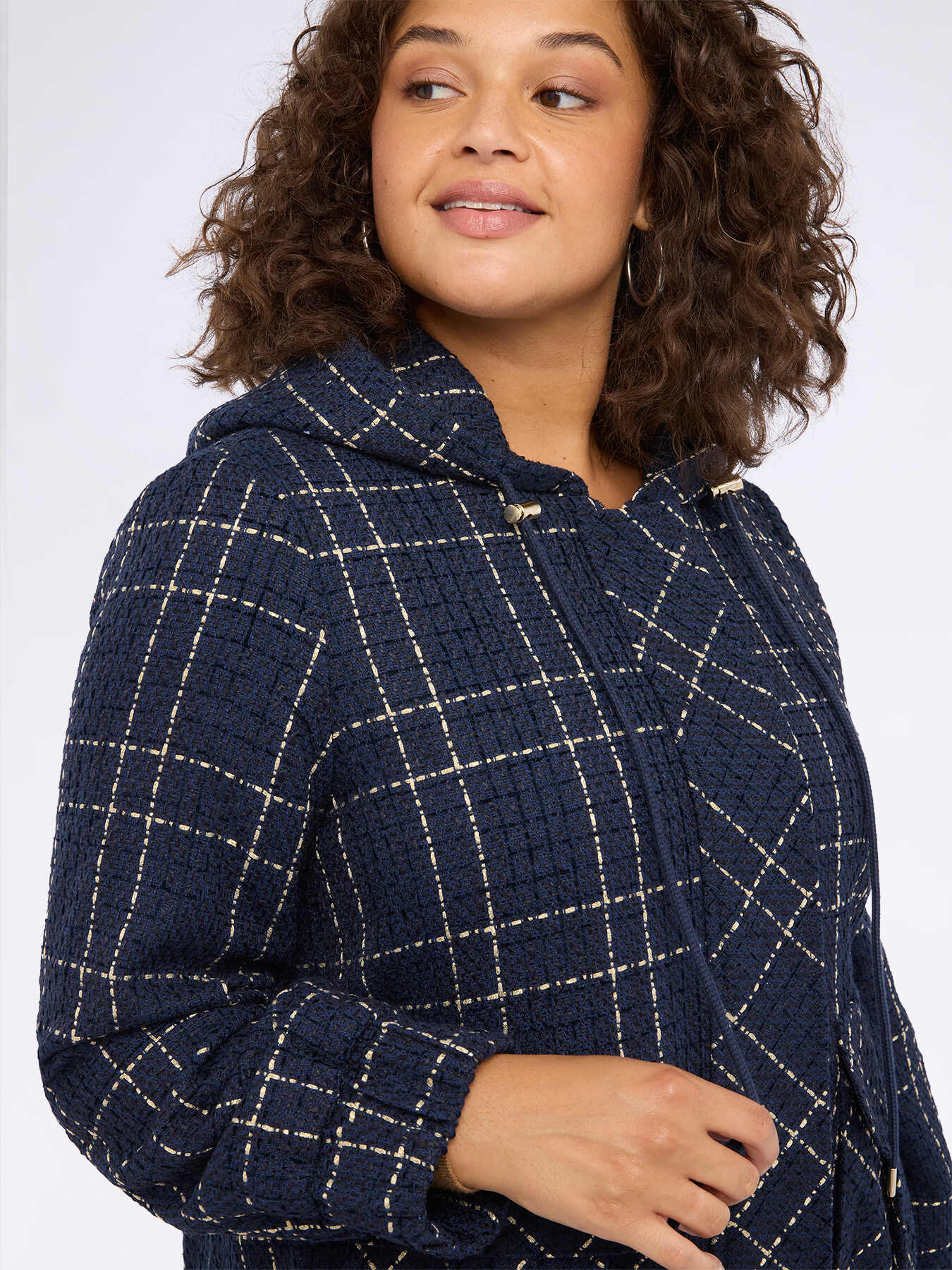 Giacca jacquard a quadri con cappuccio image number 3