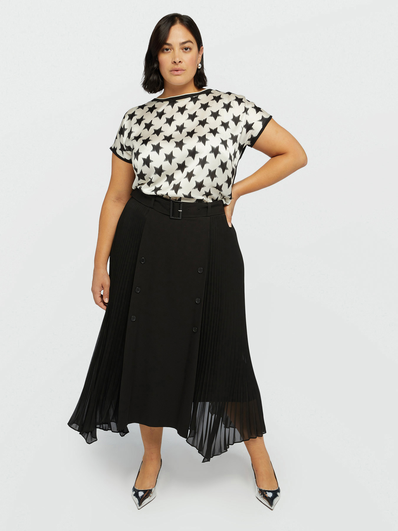 Midi skirt with pleated inserts image number 1
