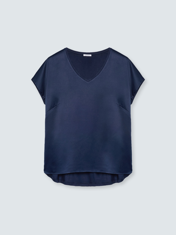 Two-material V-neck T-shirt