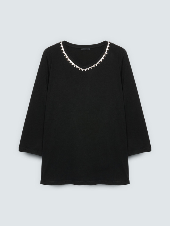 T-shirt en jersey de coton avec cristal