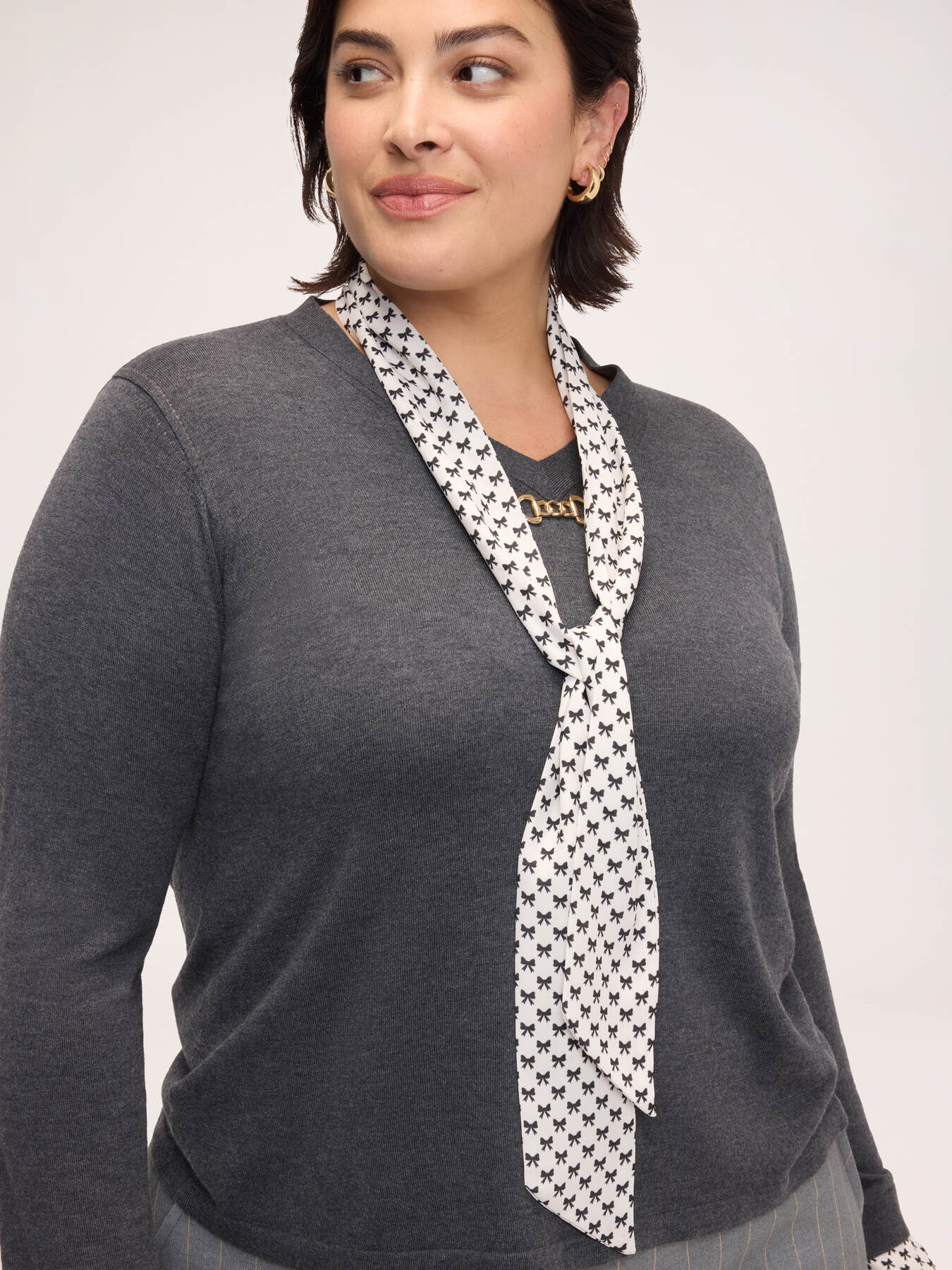 Viscose sweater with integrated printed scarf image number 3