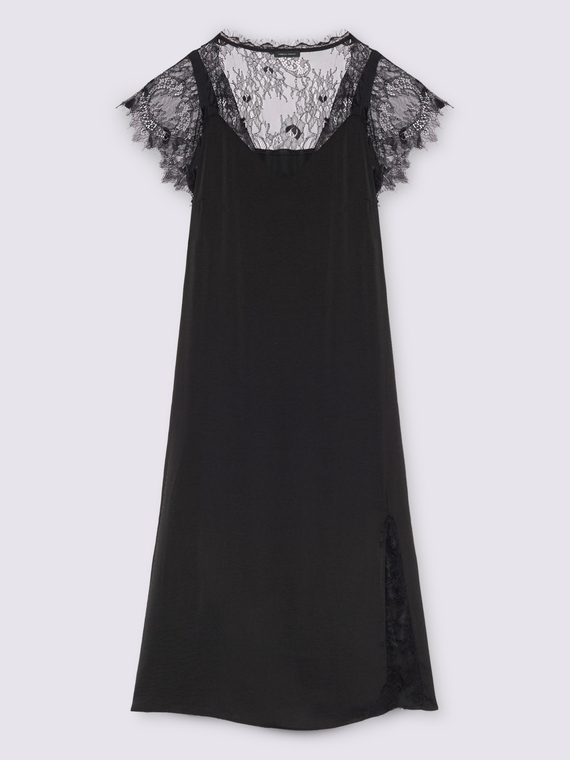 Satin slip dress with lace inserts
