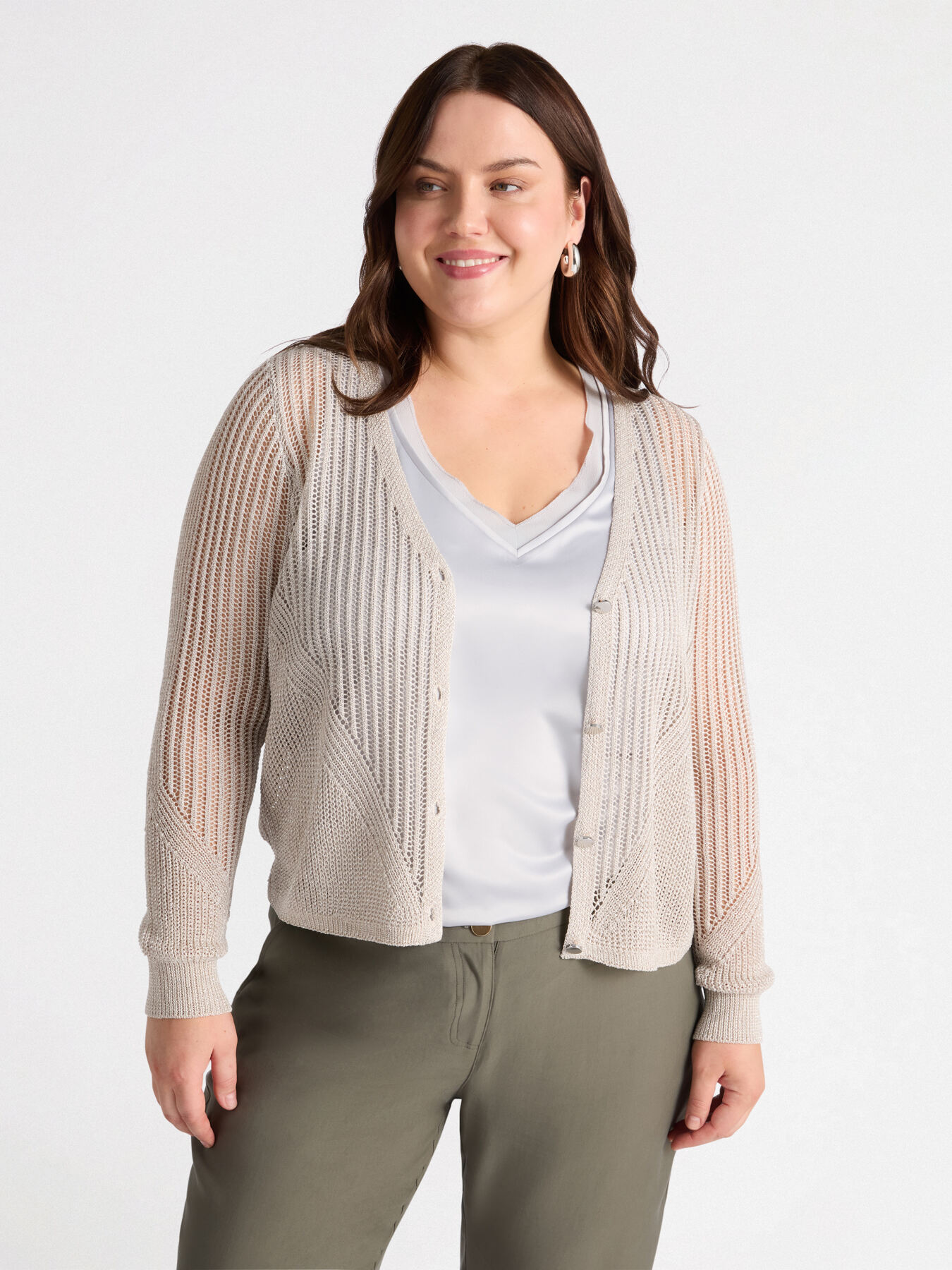 Cardigan mit Lochmuster aus Lurexgarn image number 0