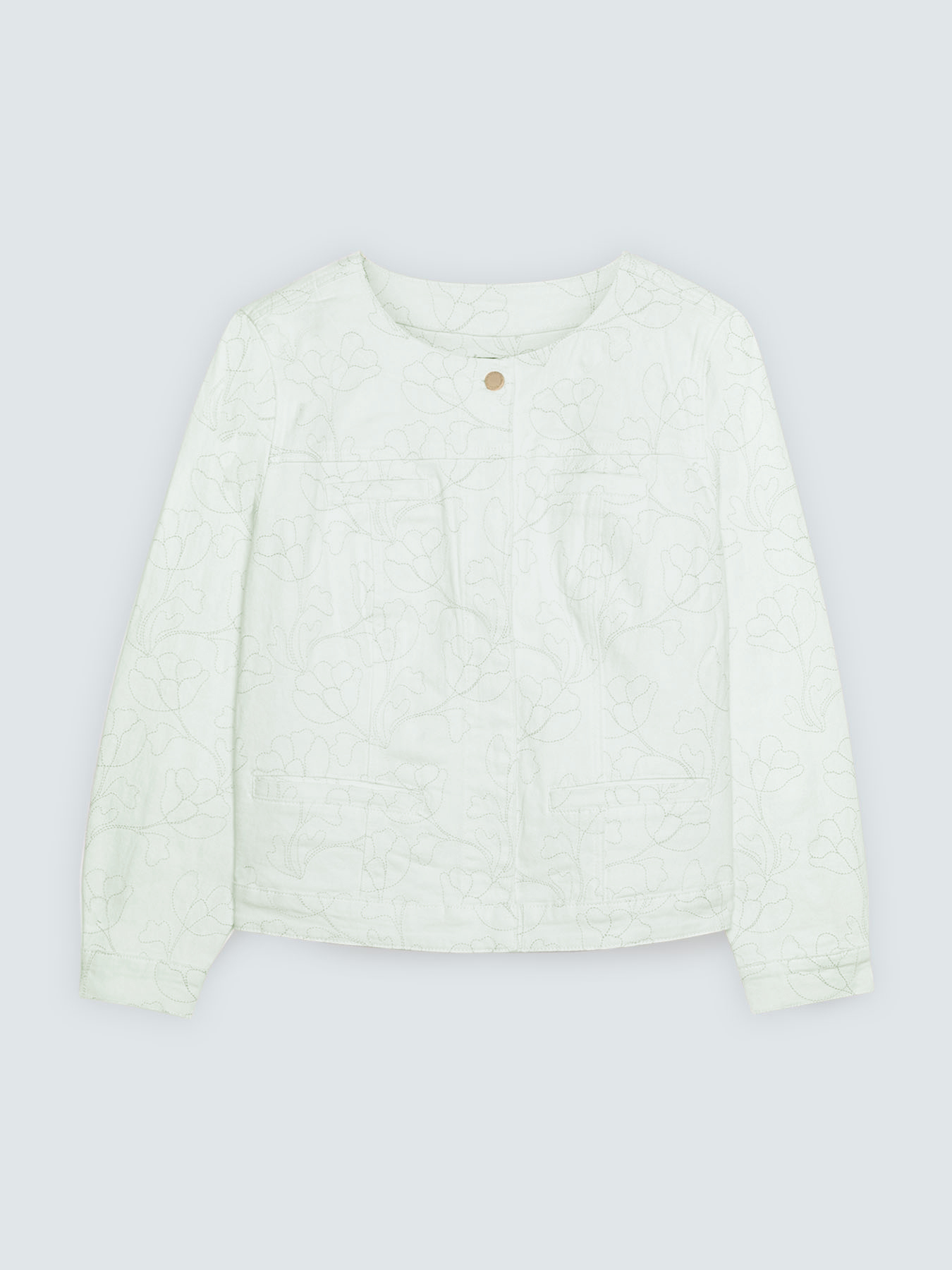 Wei&szlig;e Jeansjacke mit Blumenstickerei image number 4