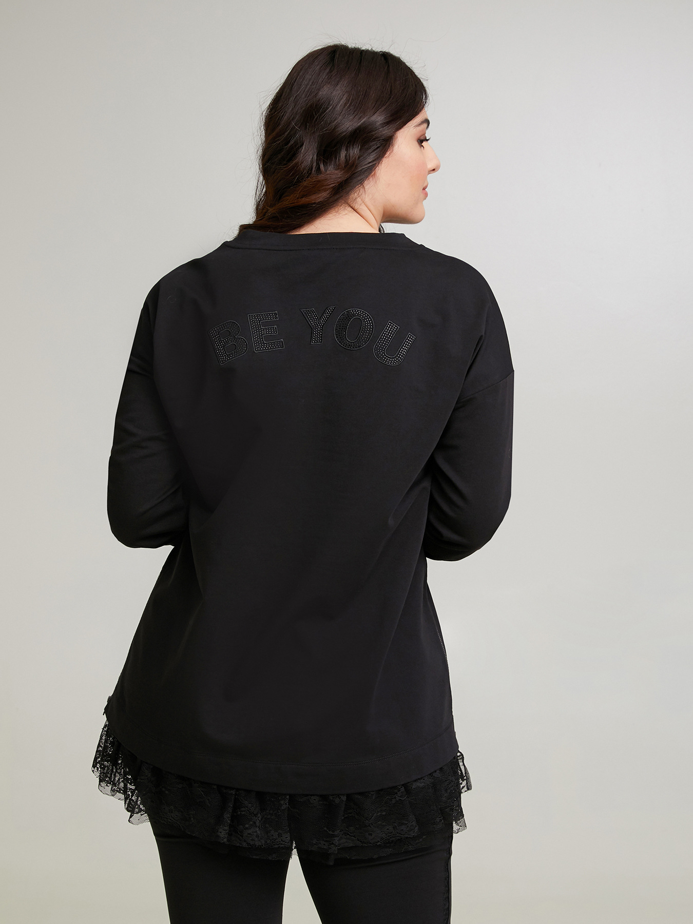 Langes Sweatshirt mit Spitze image number 1