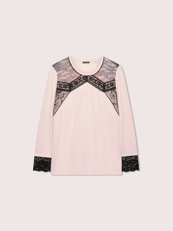 T-shirt with lace inserts