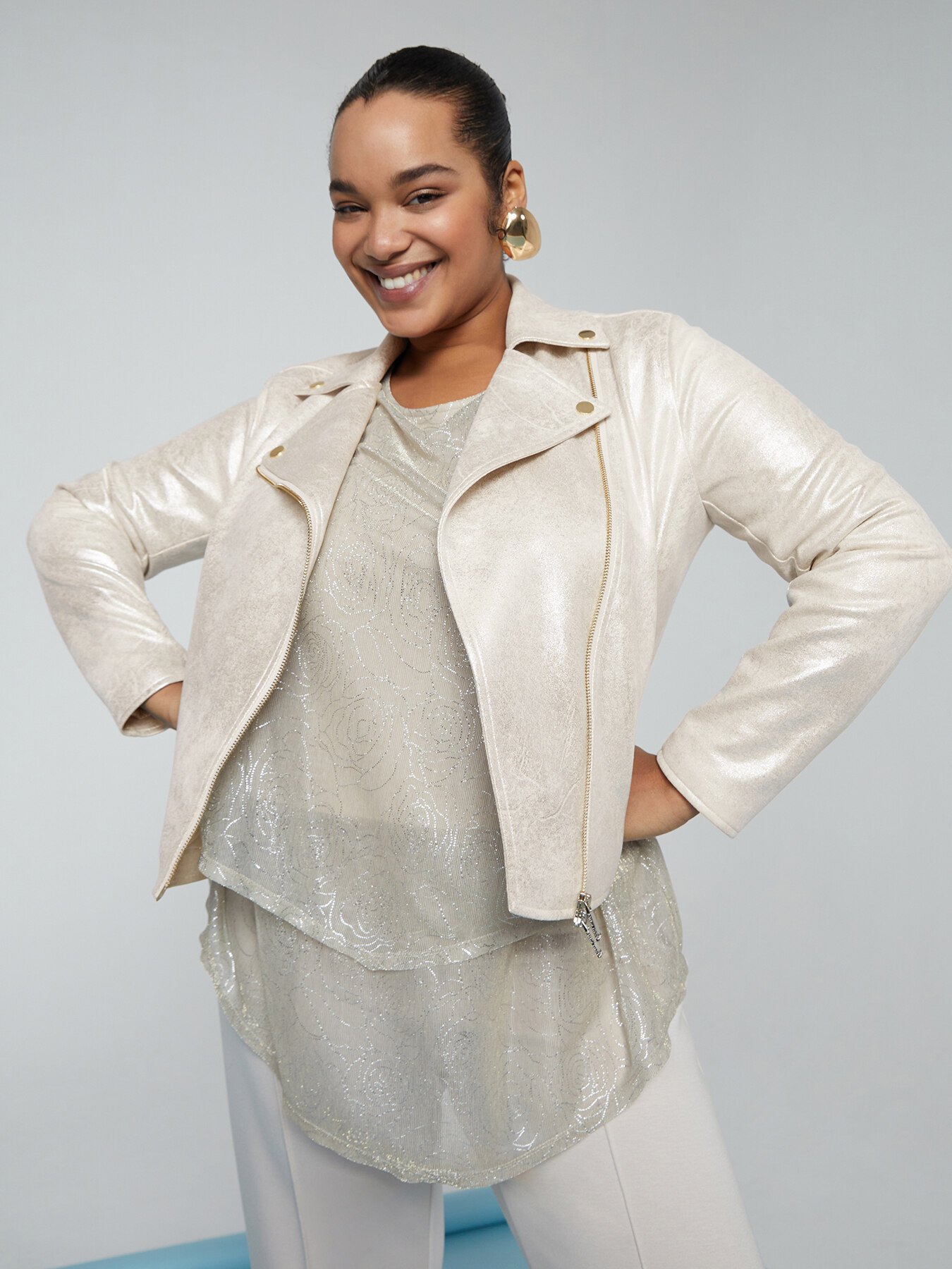 Shimmer fabric biker jacket image number 0