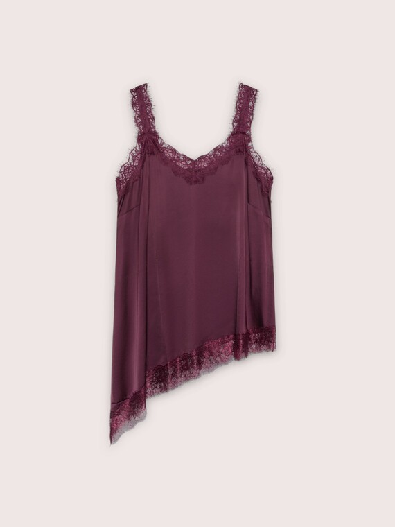 Top aus Viskose-Satin mit Spitzendetails