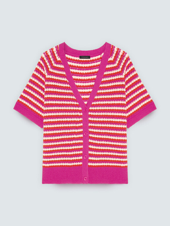 Striped cotton blend cardigan