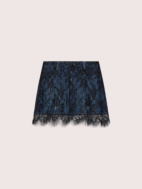 Denim mini skirt with lace