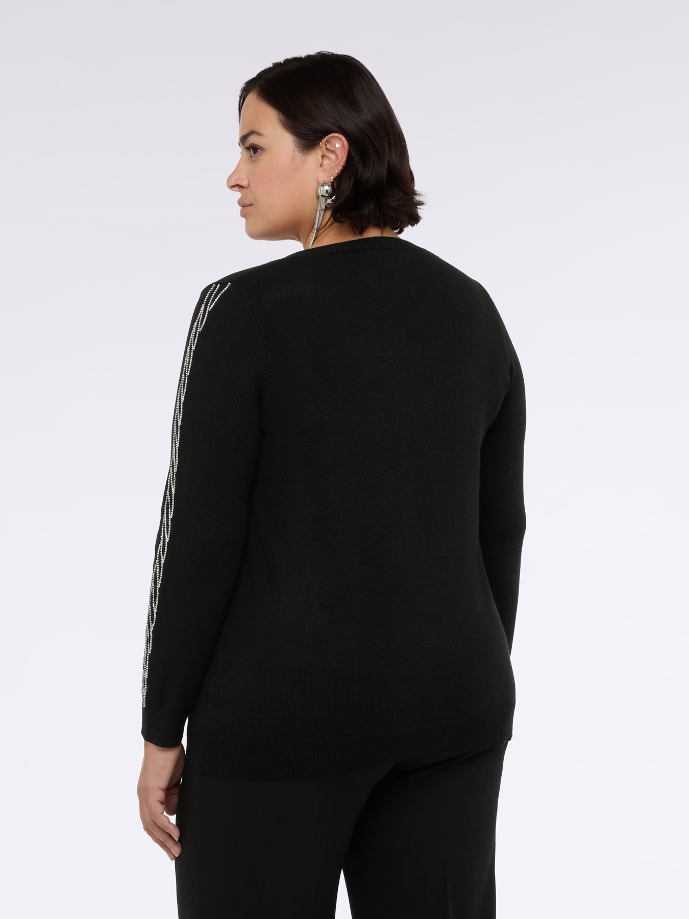 V-neck sweater with rhinestone embellishments image number 2