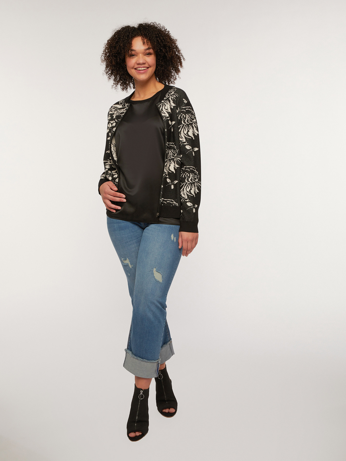 Cardigan en jacquard &agrave; fleurs image number 0