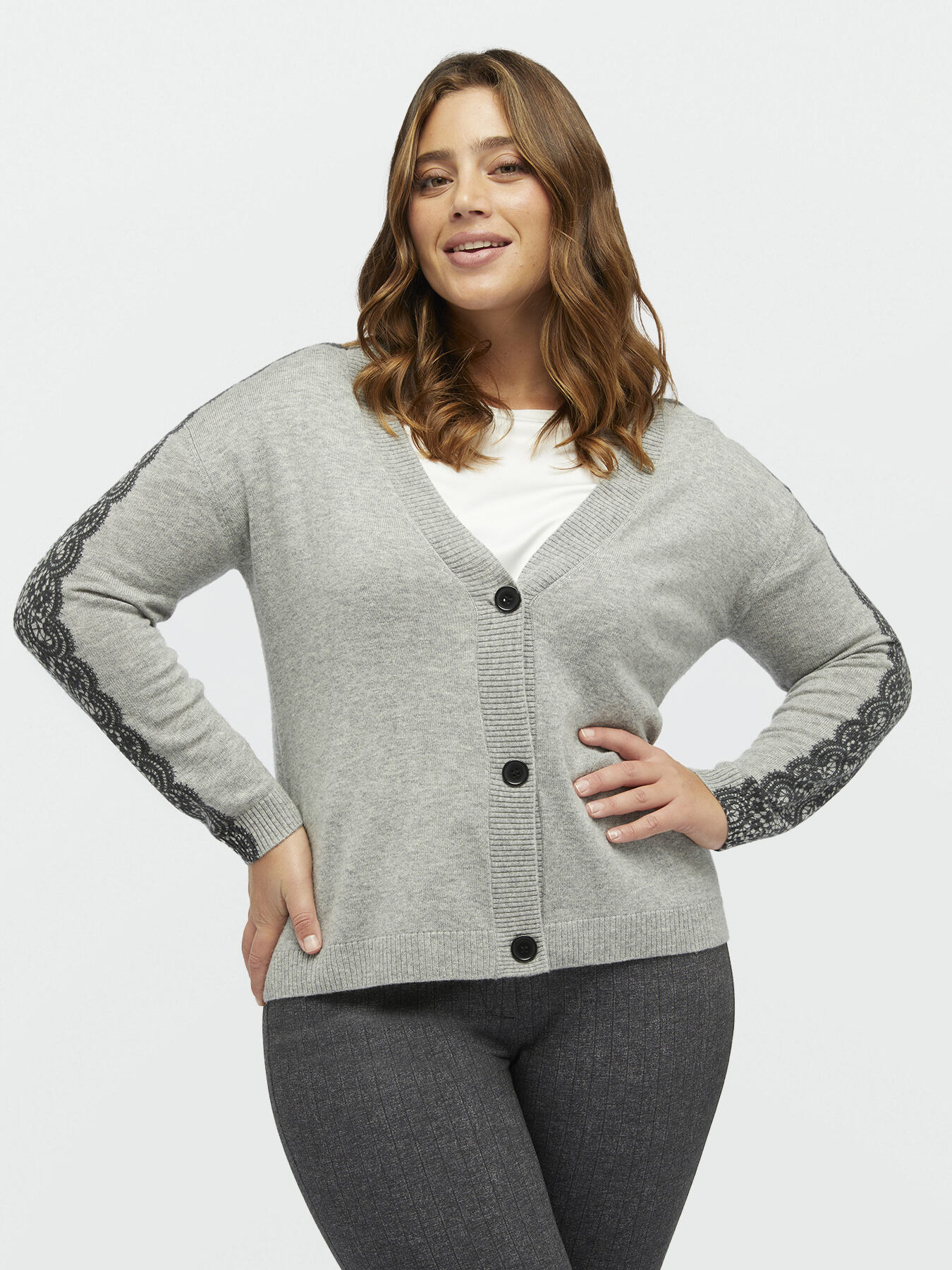 Cardigan with lace printed on the sleeves image number 0