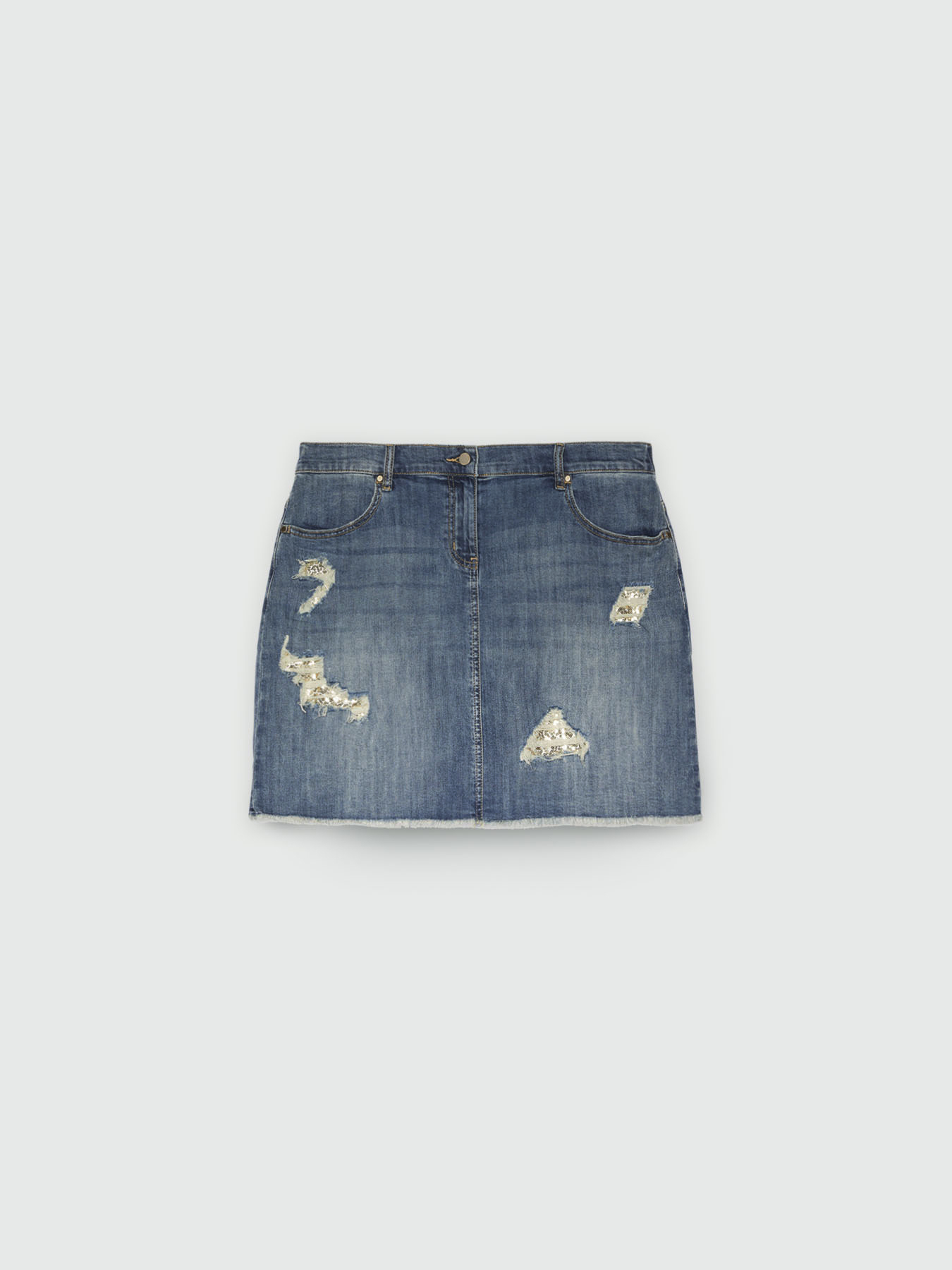 Mini gonna in denim con strappi image number 4