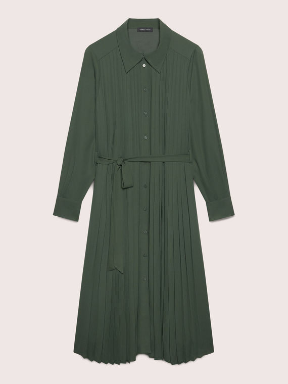 Langes plissiertes Hemdblusenkleid aus Georgette