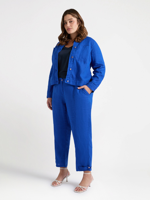 Fiorella Rubino - Pantaloni balloon in lino Donna, Bluette Taglia: 39 (48 IT)