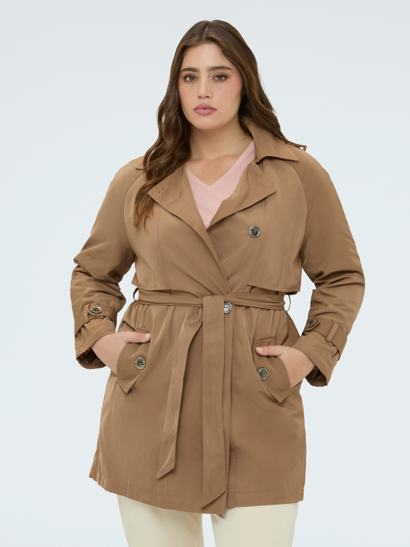 Satin trench coat with belt image number 0