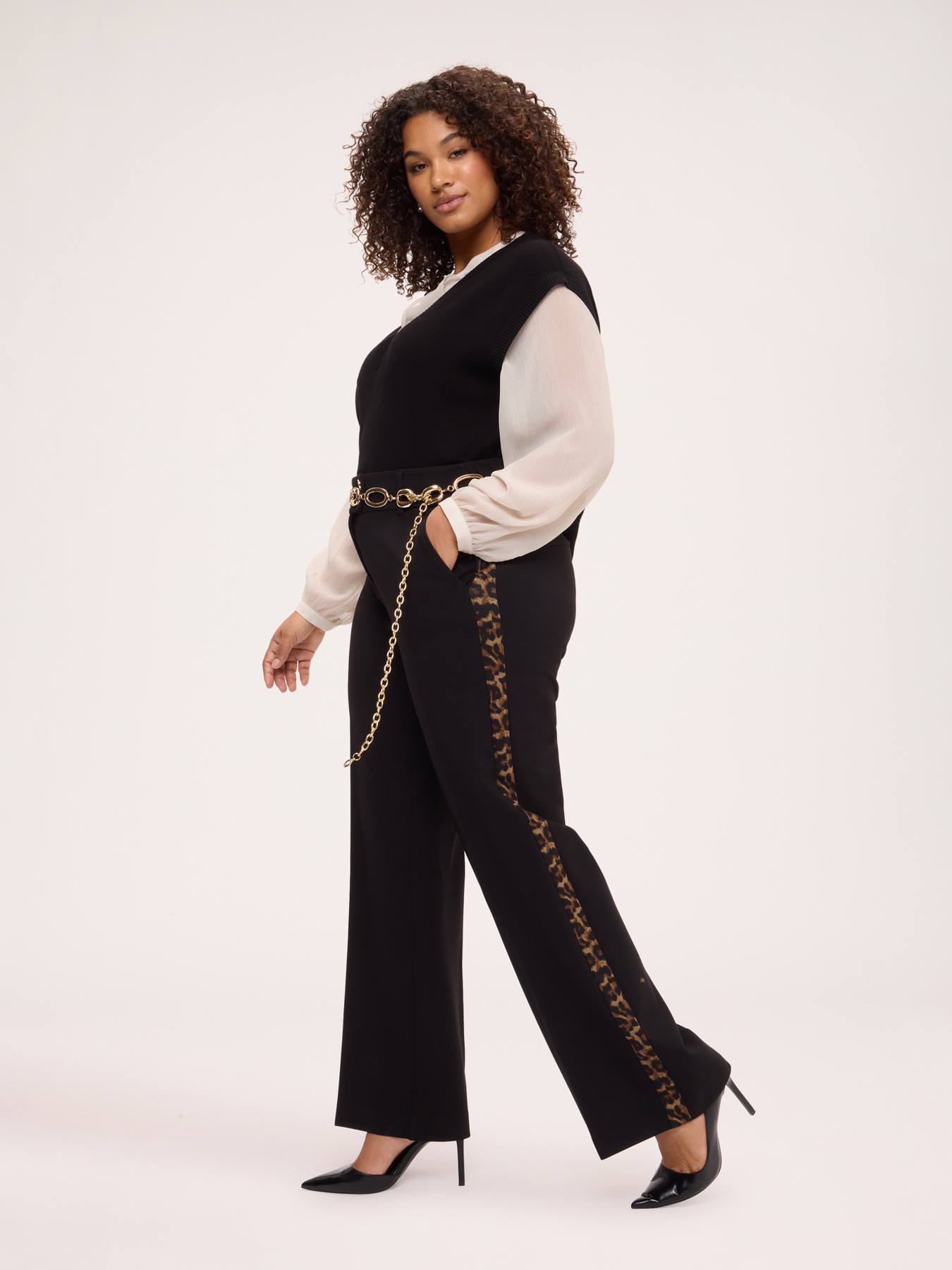 Pantalones rectos de punto Milano con banda animal print image number 4