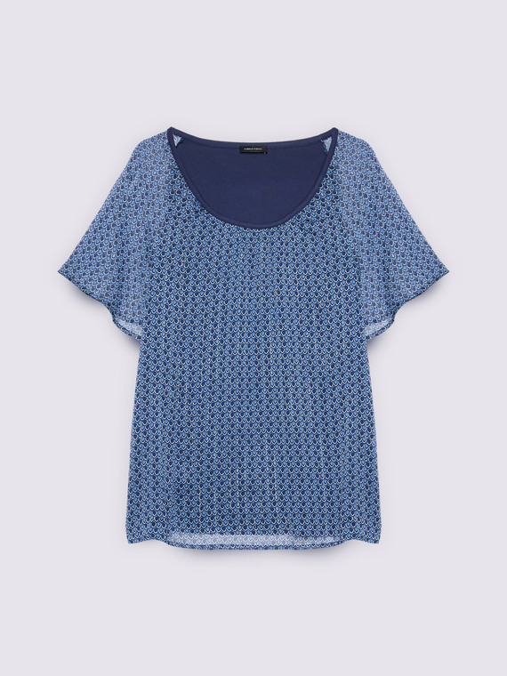 Two-material T-shirt with print