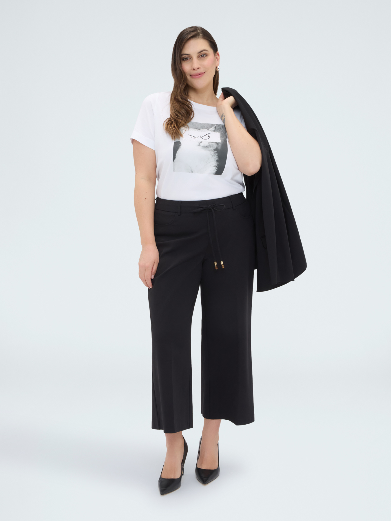 T-shirt in cotone con stampa gatto image number 0