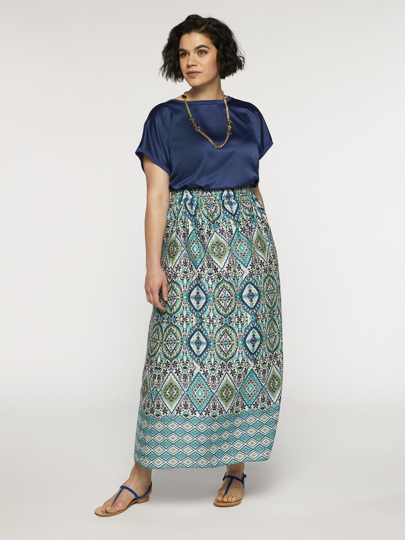 Long viscose skirt with ethnic print image number 0