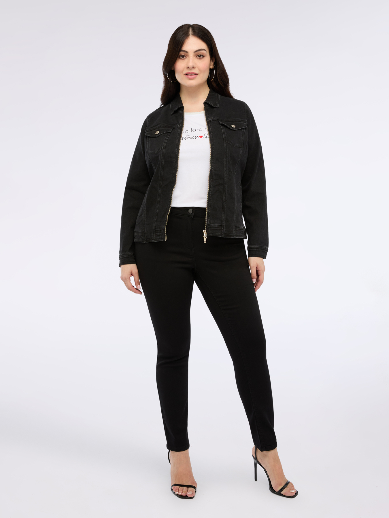 Denim jacket with zip and pockets image number 2