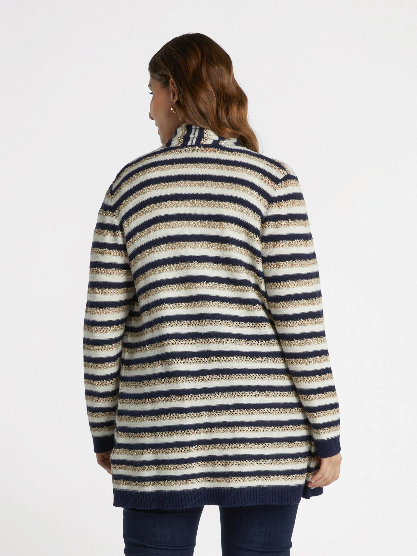 Gestreifter Maxi-Cardigan mit Mikro-Pailletten image number 2