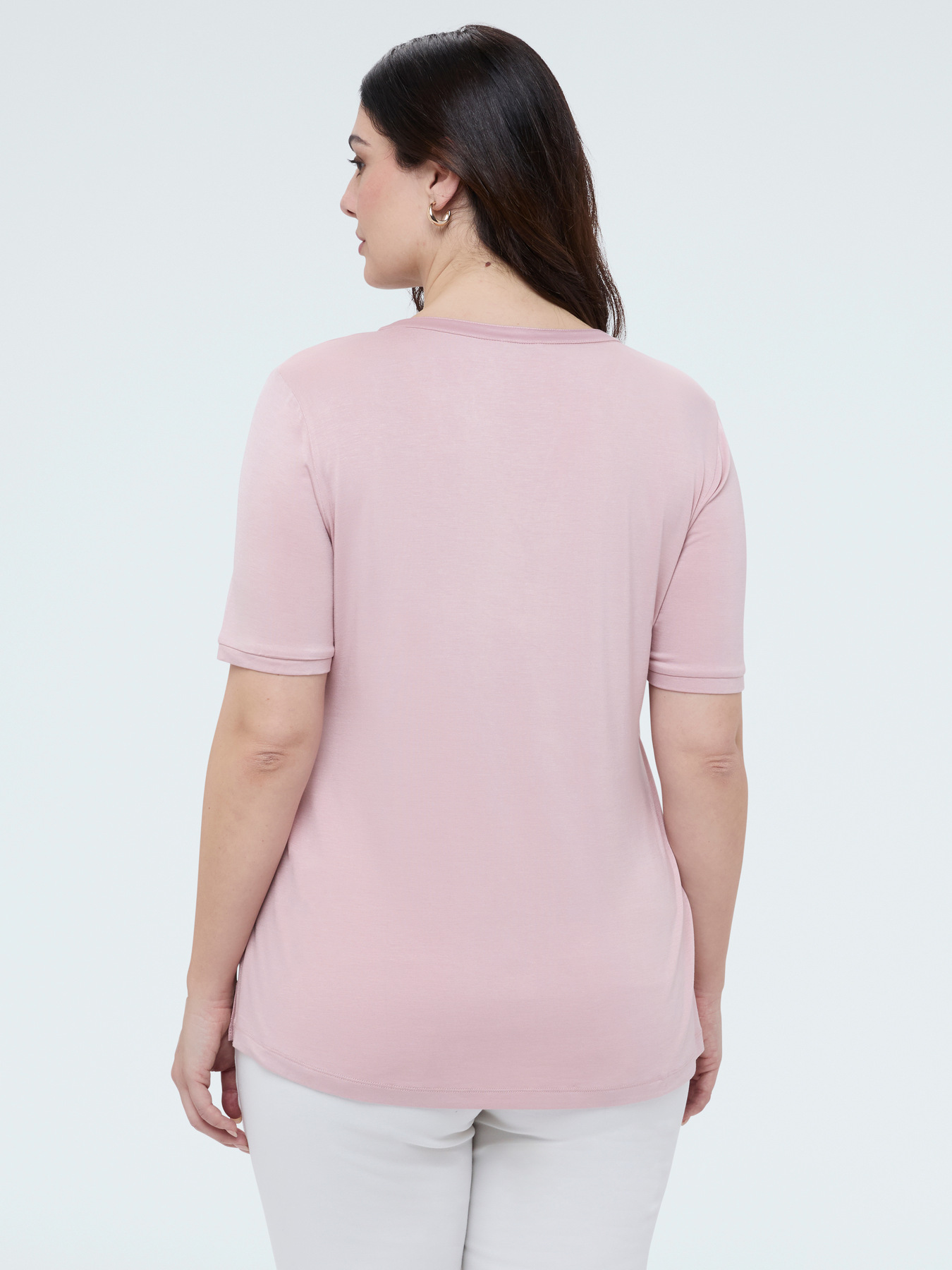 Bi-material t-shirt in viscose blend image number 1