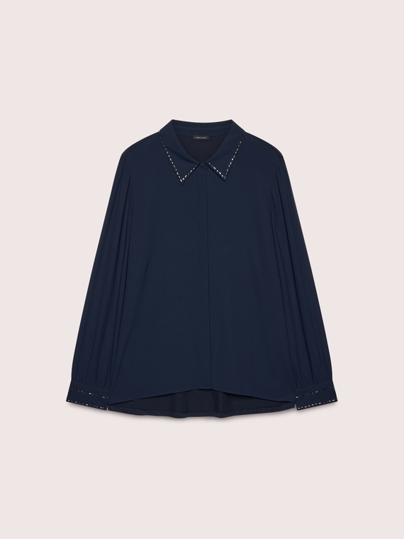 Bi-material shirt with embroidery