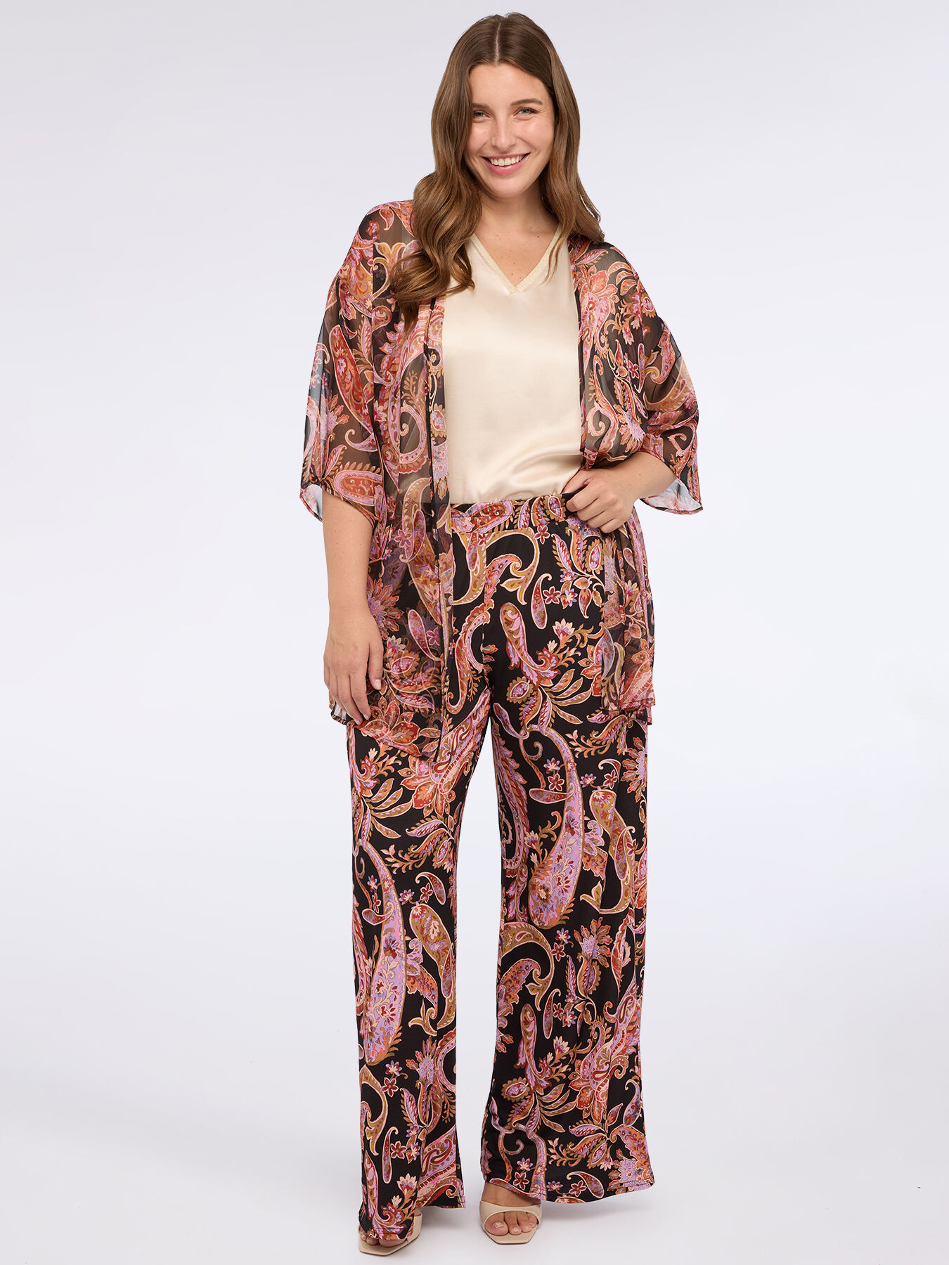 Pantaloni wide leg in jersey con stampa paisley image number 0