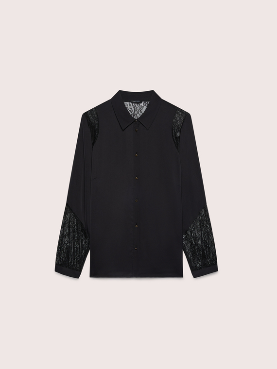 Stretch satin blouse with lace inserts