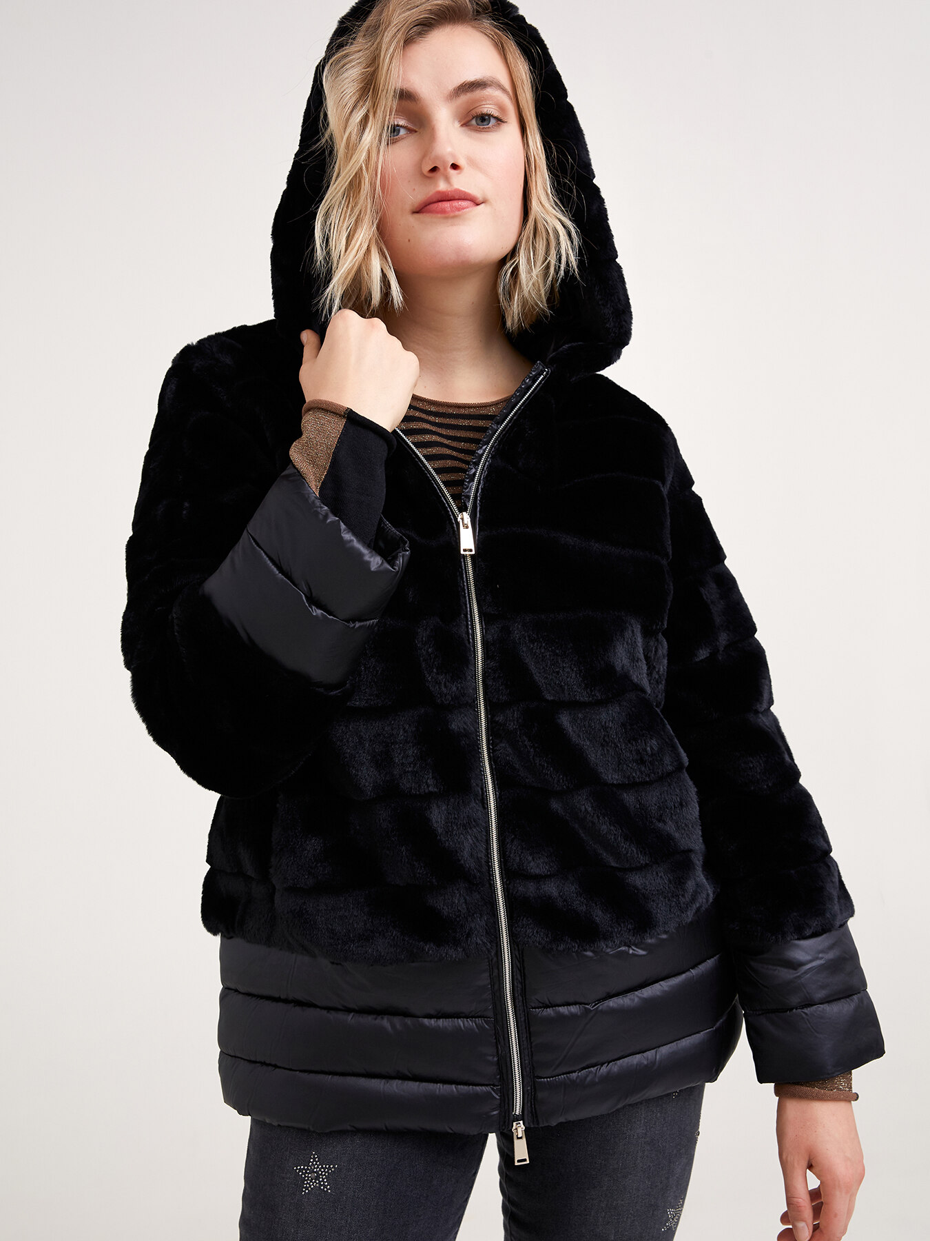 Cazadora de nailon y pelo sint&eacute;tico image number 2