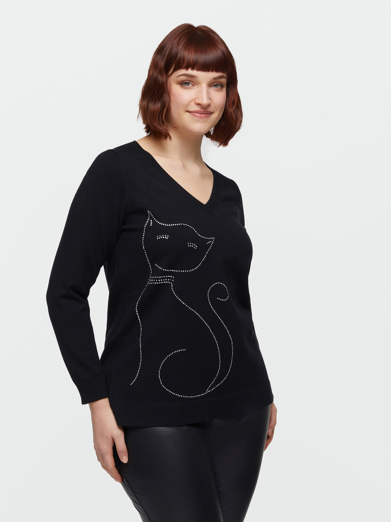 Maglia con disegno gatto in strass in viscosa LENZING&trade; ECOVERO&trade; image number 2