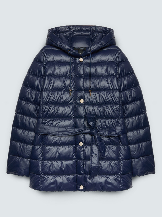 Quilted puffer jacket with tie belt