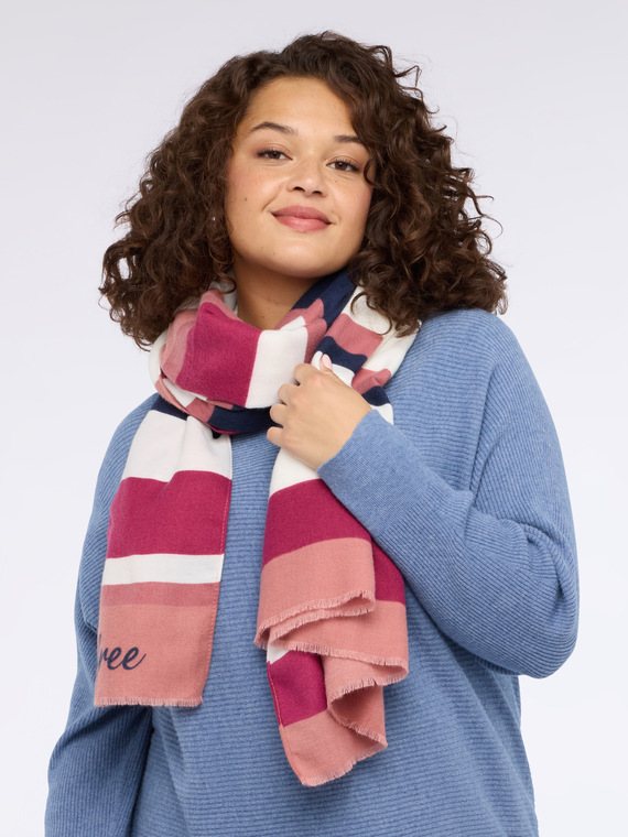 Striped scarf with #livefree logo