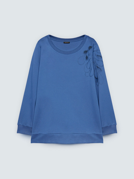 Sweatshirt mit Blumenstickerei und Cut-out