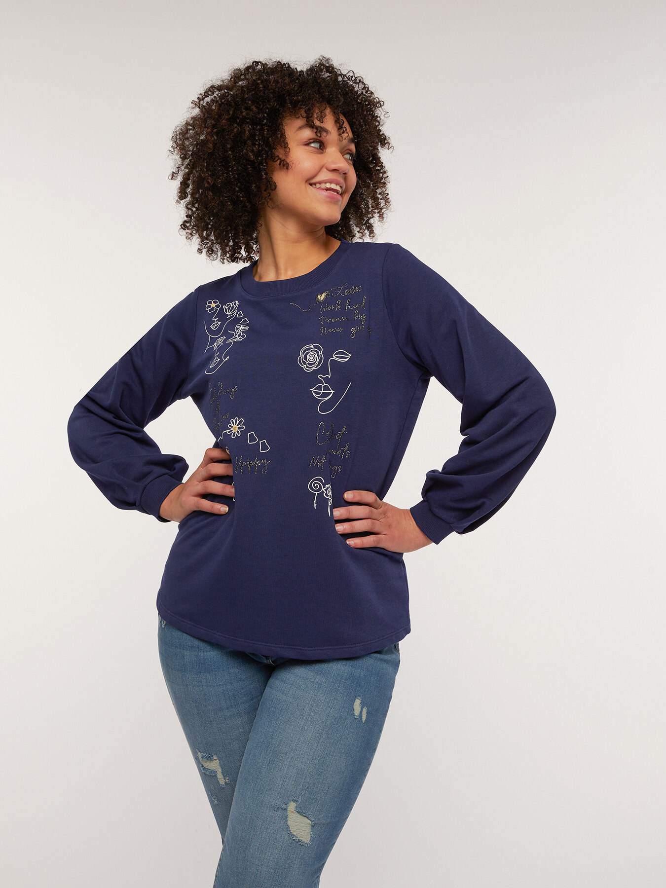 Sweatshirt with print and embroidery image number 0