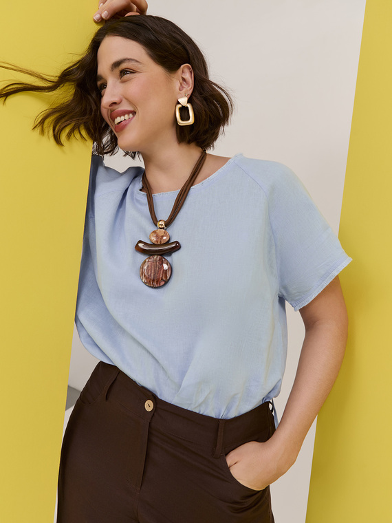 Two-tone linen blend T-shirt