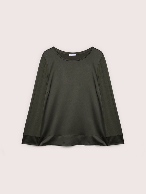 T-shirt bimaterica in raso e jersey
