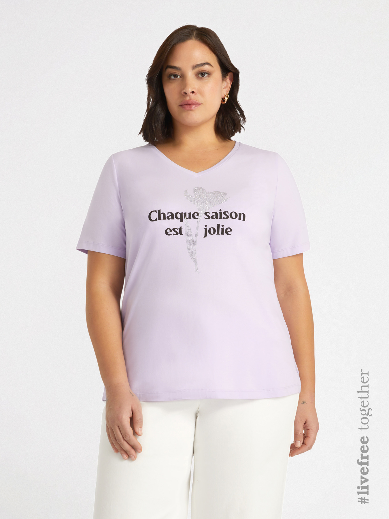 T-shirt avec imprim&eacute; fleuri et inscription image number 0