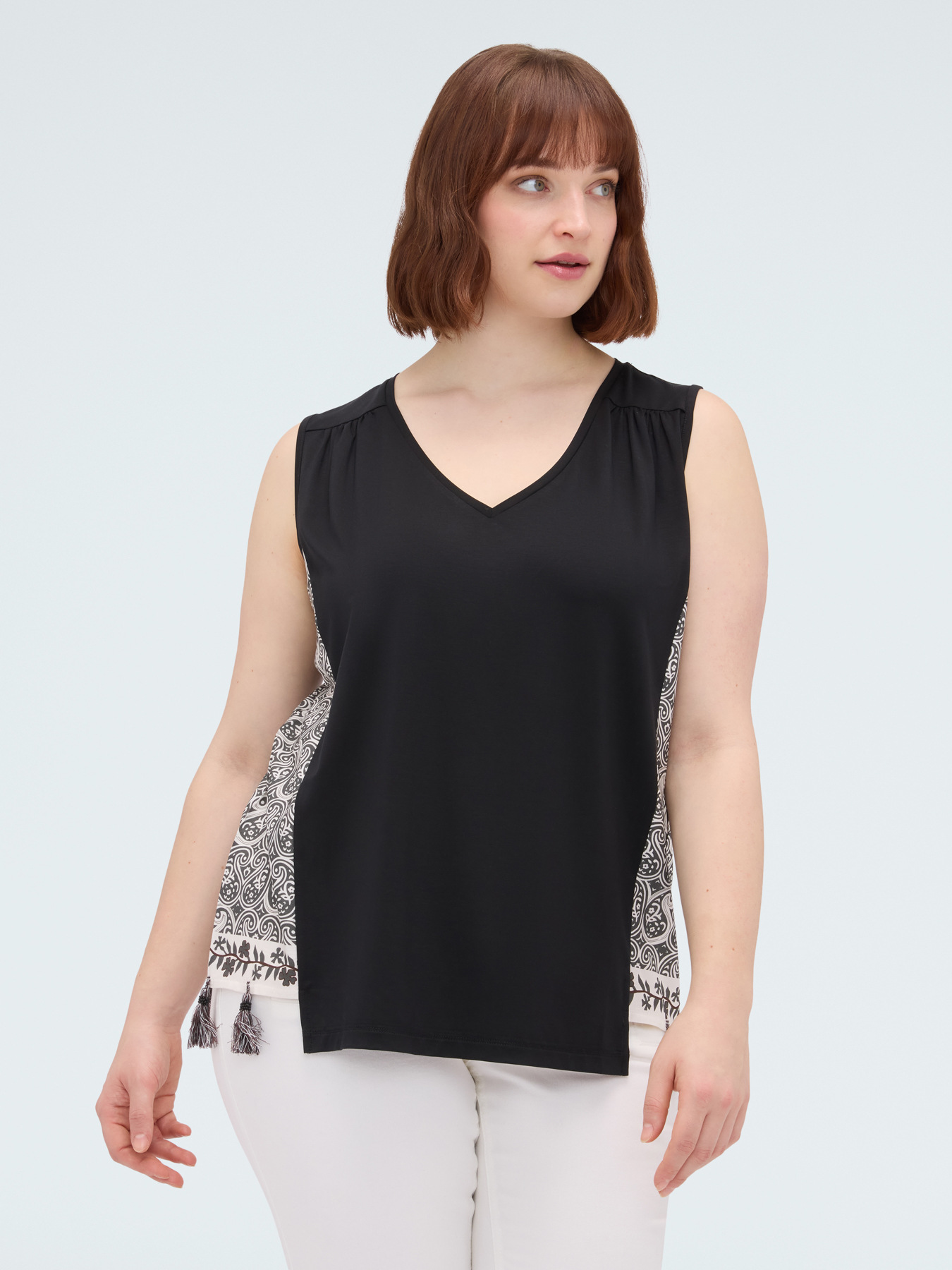 Two-tone top with tassels image number 0