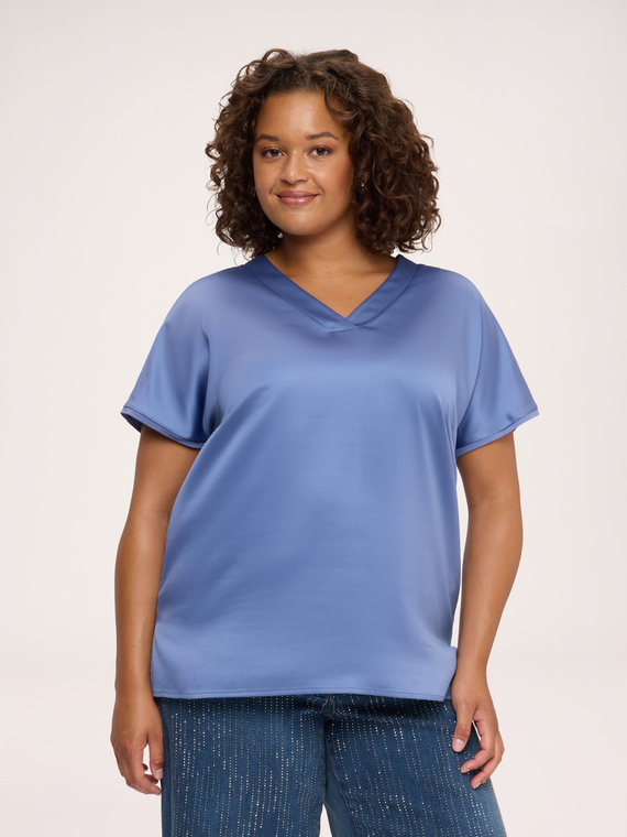 Bi-material T-shirt in viscose satin