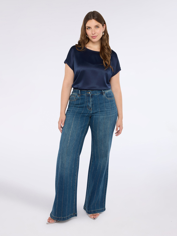 T-shirt bimaterica con scollo tondo