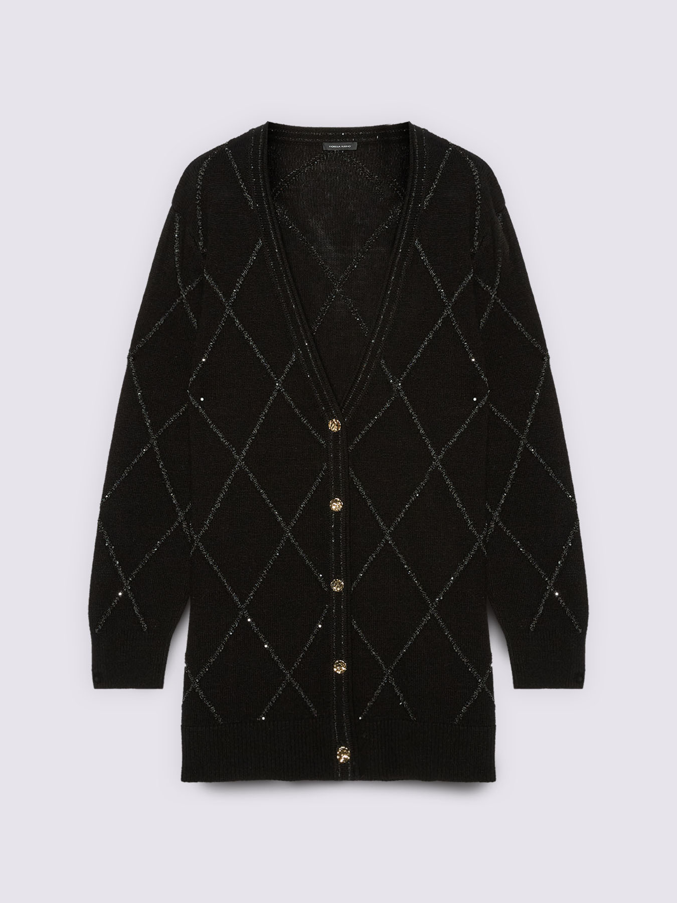 Cardigan in maglia con motivo a rombi e paillettes image number 4